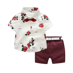 Kid Baby Boy Gentleman Suit Rose Bow Tie Outfit Set 2 Pcs