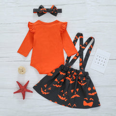 Toddler Baby Girls Halloween Print Skirt Pumpkin 2 Pcs Sets Outfits