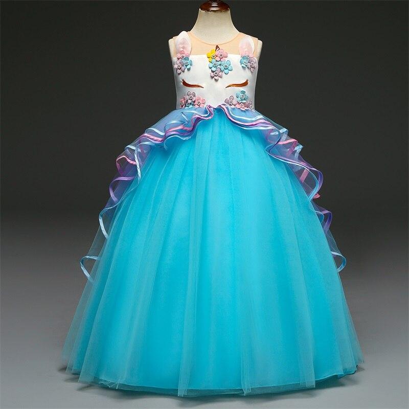 Flower Girl Unicorn Dress Wedding Party Rainbow Tutu Gown Birthday Dresses