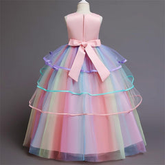 Flower Girl Unicorn Dress Wedding Party Rainbow Tutu Gown Birthday Dresses