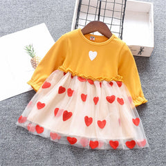Baby Girl Long Sleeve Cute Heart Patchwork Mesh Flower Dress 0-2 Years