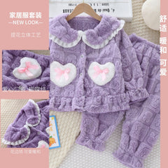 Kid Boy Girl Autumn Winter Coral Velvet Padded Warm Pajamas