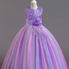 Kid Girl Sequin Rainbow Mesh Tutu Princess Sleeveless Party Dress