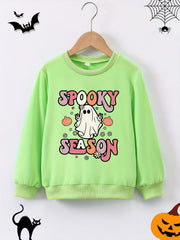Kid Boy Girl Creative Spook Ghost and Pumpkins Cartoon Graphic Pullover