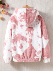 Kid Girl Adorable Fuzzy Teddy Hoodie Tops With Bag Set