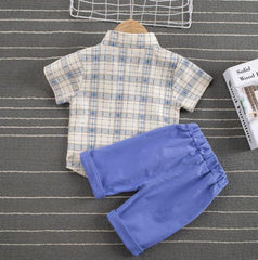 Baby Boy Plaid Bear Tie Outfit 2 Pcs Set
