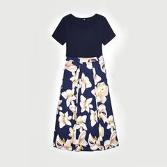 Family Matching Parent-child Summer Round Collar Short Sleeve Flower Swing Dresses