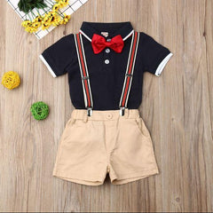 Kid Baby Boy Bow Tie Suspenders Gentleman Outfit 2 Pcs Sets
