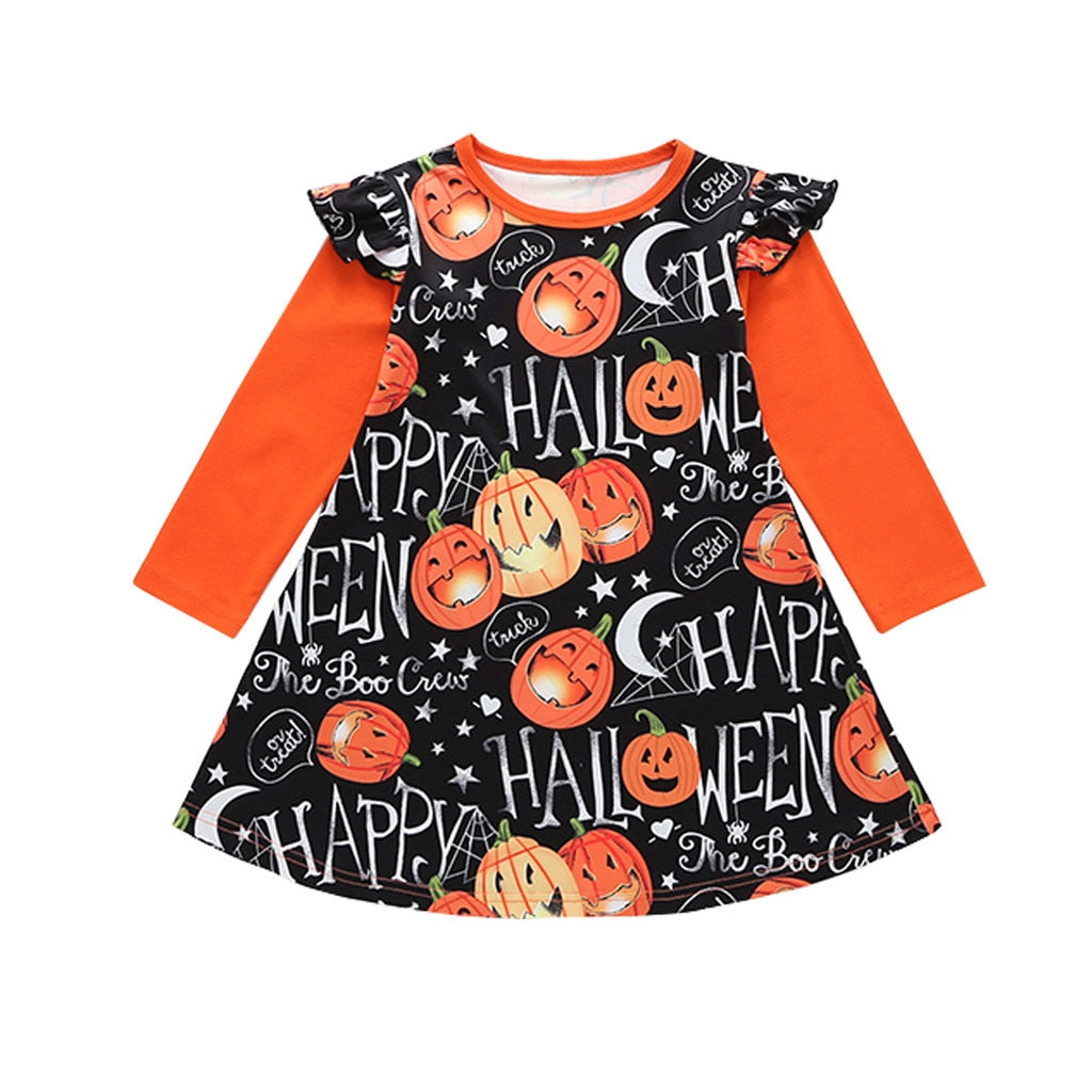 Girls Dress Long Sleeve Cartoon Halloween Print Costume 1-4 Years