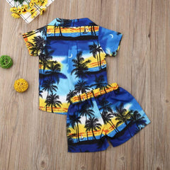 Kid Baby Beach Boy Palm Tree Outfit 2 Pcs Sets