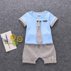 Baby Boy Striped Tie Shorts Outfit 2 Pcs Sets