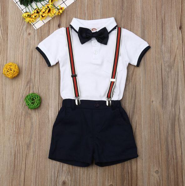 Kid Baby Boy Bow Tie Suspenders Gentleman Outfit 2 Pcs Sets