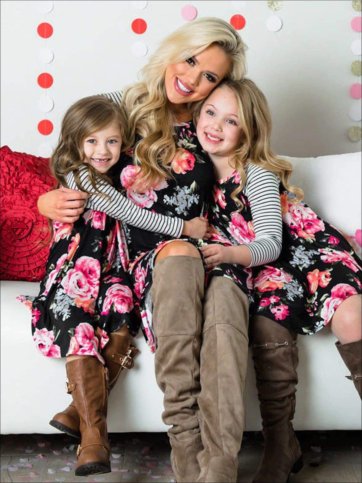 Family Mommy And Me Floral & Striped Print Raglan Dress