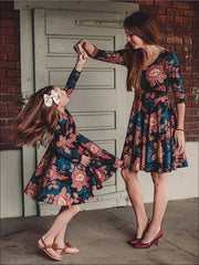 Family Matching Mommy & Me Fall Casual Floral Print Dress