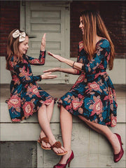 Family Matching Mommy & Me Fall Casual Floral Print Dress