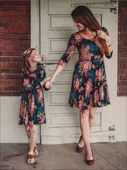 Family Matching Mommy & Me Fall Casual Floral Print Dress