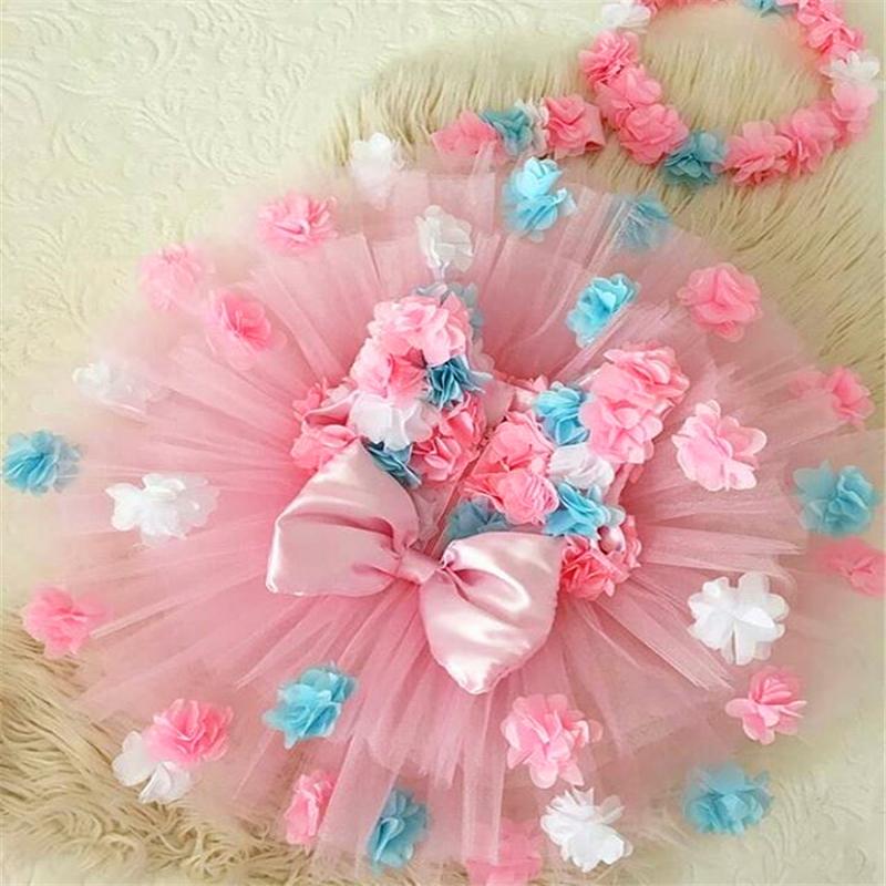 Girls 3D Flowers Princess Bow Ball Gown Summer Dresses