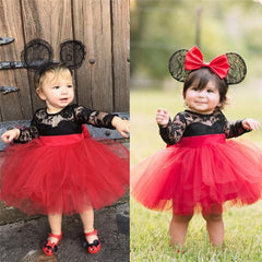 Girls Princess Mesh Lace Flower Long Sleeve Wedding Christmas Dress