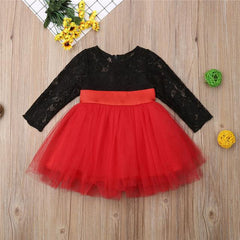 Girls Princess Mesh Lace Flower Long Sleeve Wedding Christmas Dress