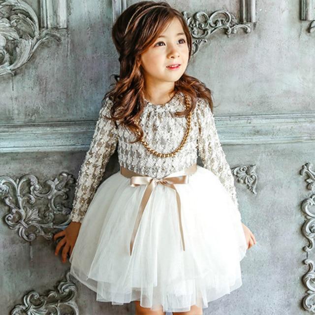 Girls Lace Princess Tutu Formal Long-sleeve Pageant Dress