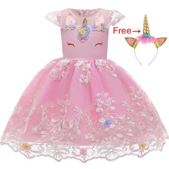 Girl Embroidery Unicorn Big Bow Princess Wedding Party Dresses