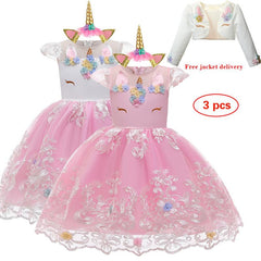 Girl Embroidery Unicorn Big Bow Princess Wedding Party Dresses