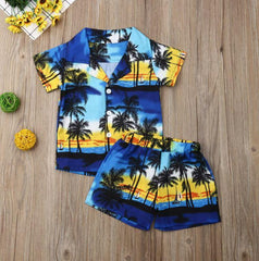 Kid Baby Beach Boy Palm Tree Outfit 2 Pcs Sets