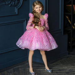 Kid Girl Puffy Shiny Sequined Party Princess Evening Dresses